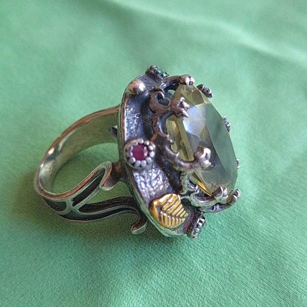 Silver ring with beautiful gemstones